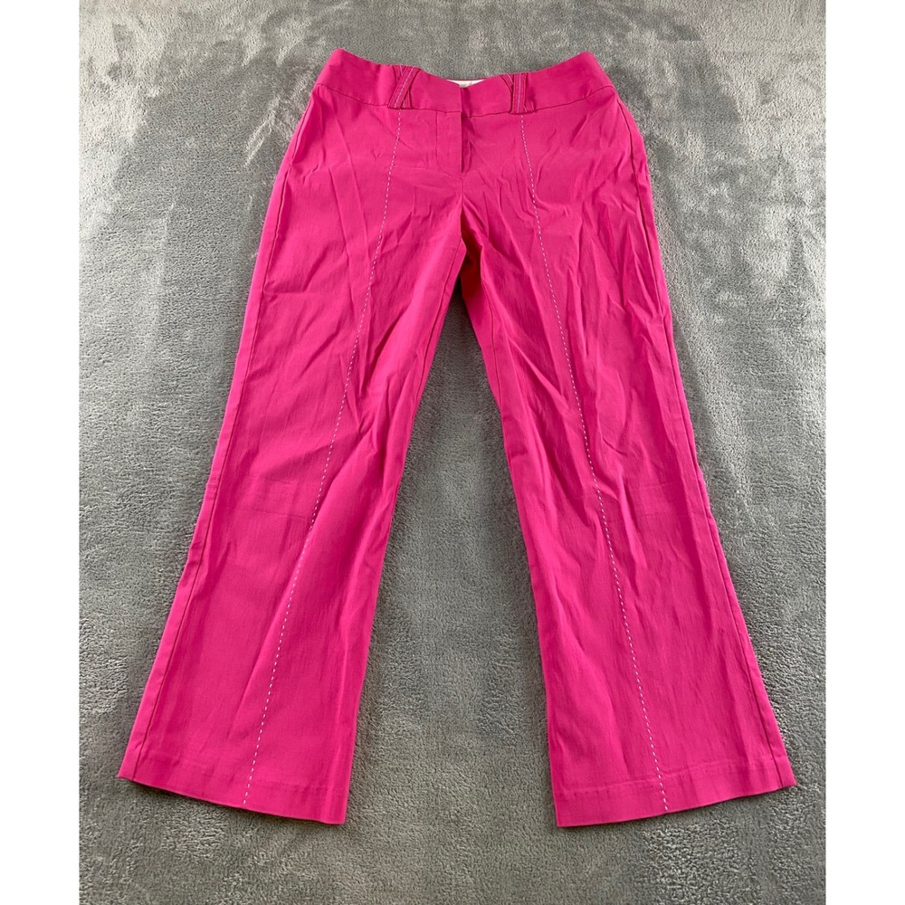 Cache Hot Pink Contrast Stitch Straight Leg Dress Pants VJ3737L‎ Womens 4 USA